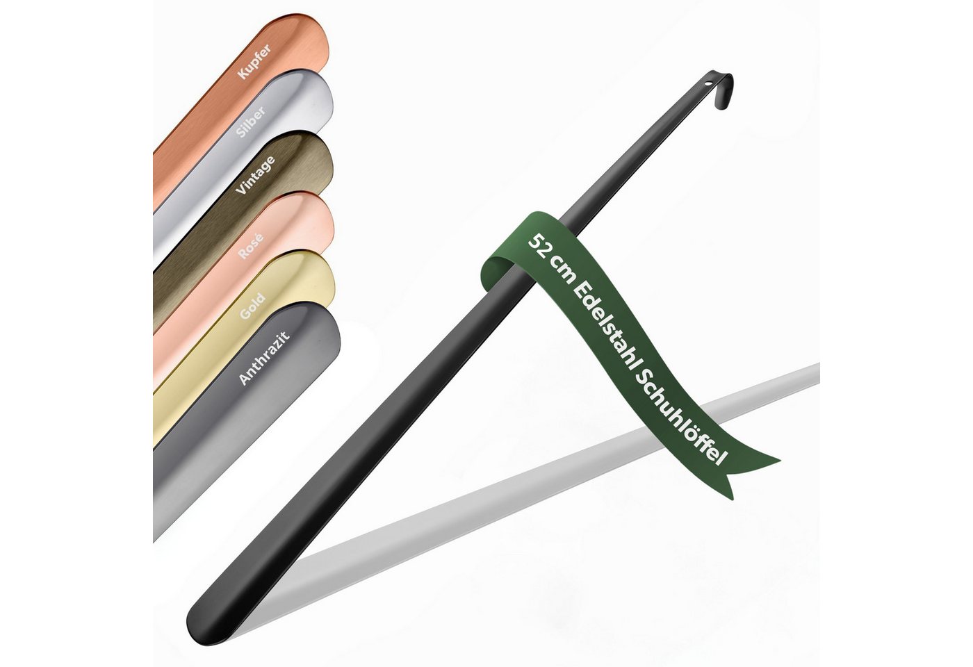 JK Trade Schuhlöffel 52cm Edelstahl Schwarz pulverbeschichtet (1-tlg., lang & stabil), Metall Schuhanzieher lang zum Stehen, Aufhängbar, 2mm Extra Stabil von JK Trade