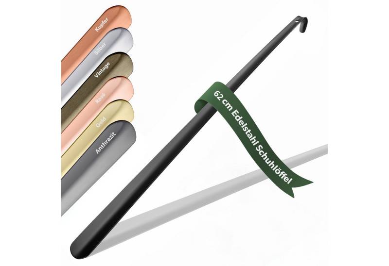 JK Trade Schuhlöffel 62cm Edelstahl Schwarz pulverbeschichtet (1-tlg., extra lang & stabil), Metall Schuhanzieher lang zum Stehen, Aufhängbar, 2mm Extra Stabil von JK Trade