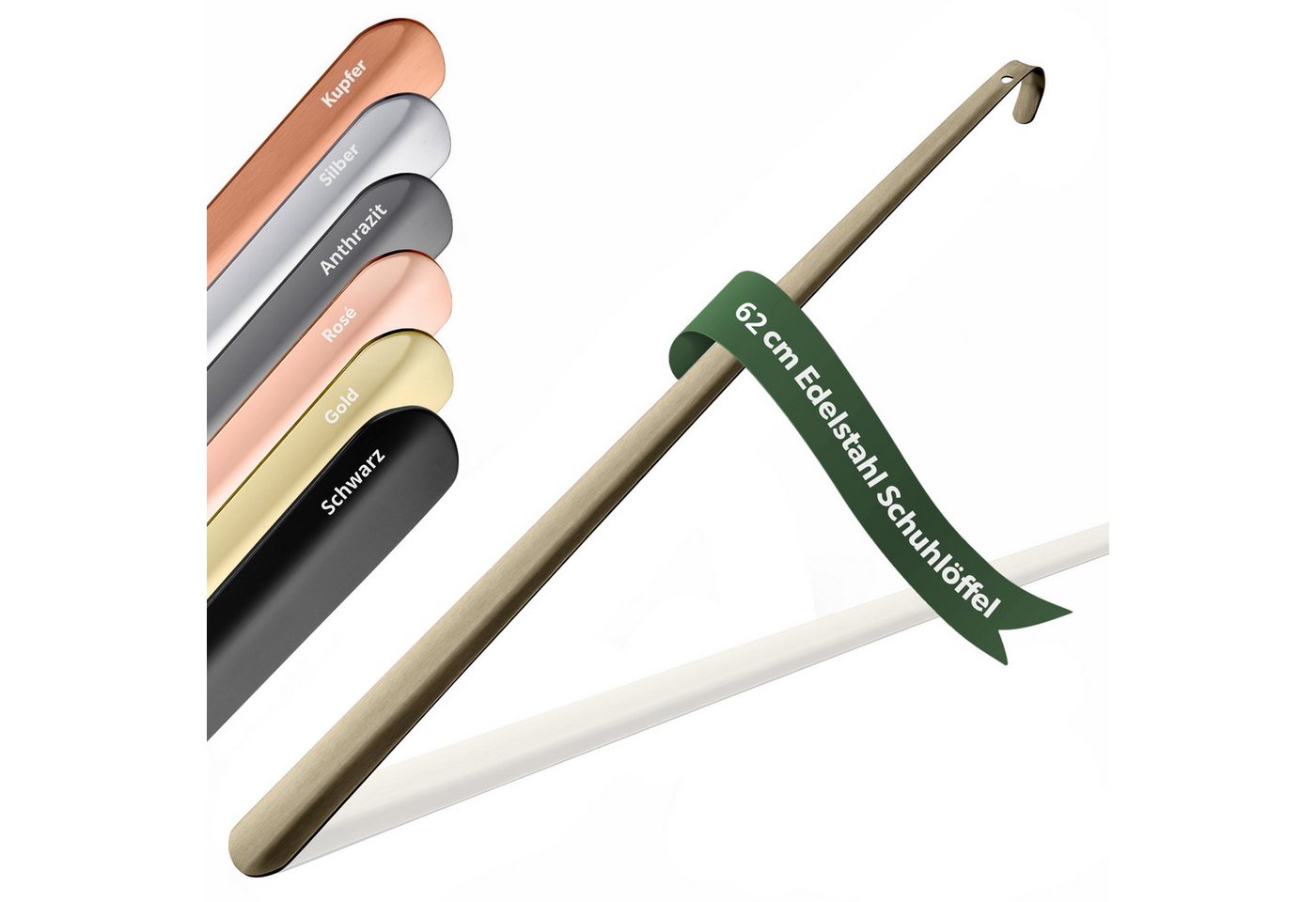 JK Trade Schuhlöffel 62cm Edelstahl Vintage poliert (1-tlg., extra lang & stabil), Metall Schuhanzieher lang zum Stehen, Aufhängbar, 2mm Extra Stabil von JK Trade