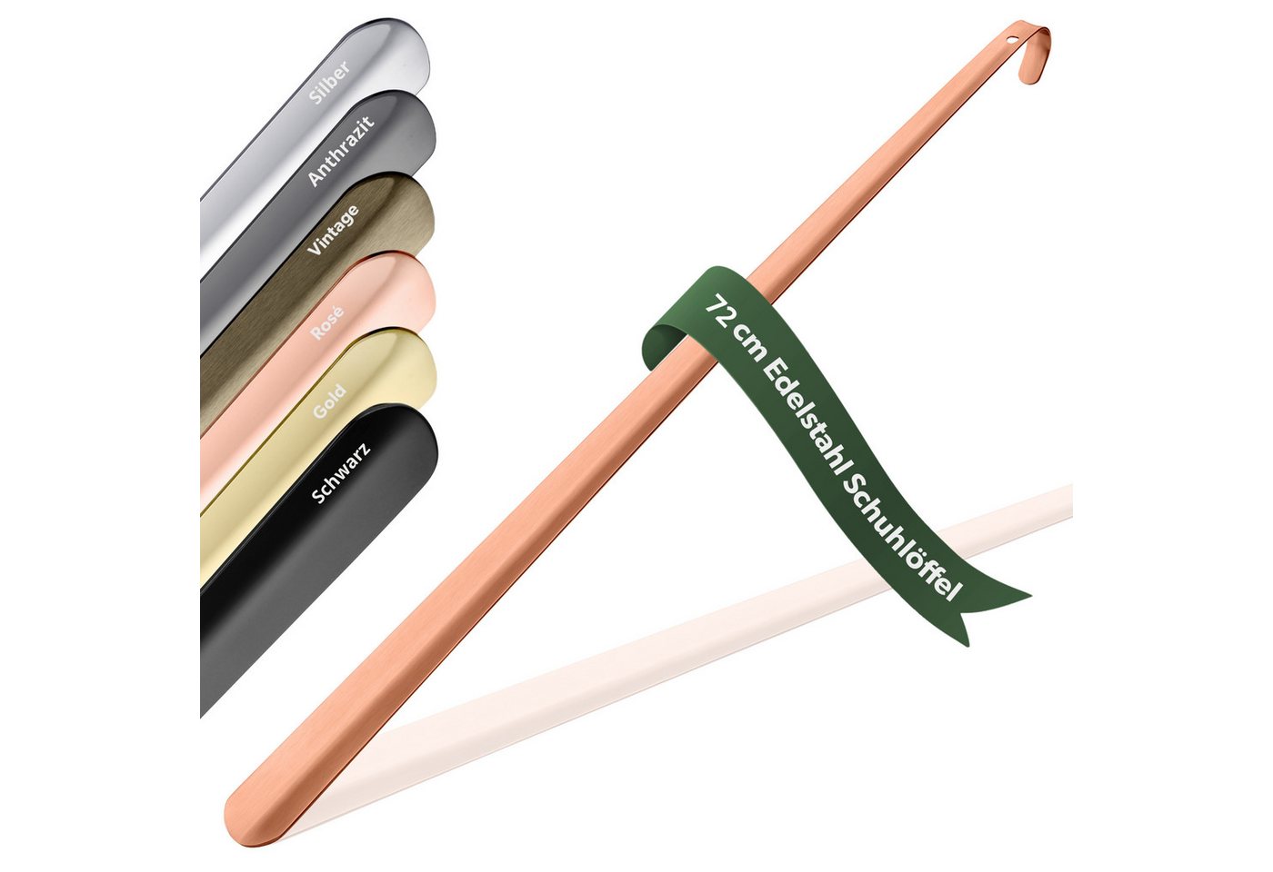 JK Trade Schuhlöffel 72cm Edelstahl Kupfer poliert (1-tlg., extra lang& sehr stabil), Metall Schuhanzieher lang zum Stehen, Aufhängbar, 2mm Extra Stabil von JK Trade
