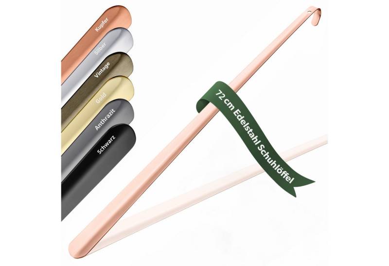 JK Trade Schuhlöffel 72cm Edelstahl Roségold poliert (1-tlg., extra lang & stabil), Metall Schuhanzieher lang zum Stehen, Aufhängbar, 2mm Extra Stabil von JK Trade