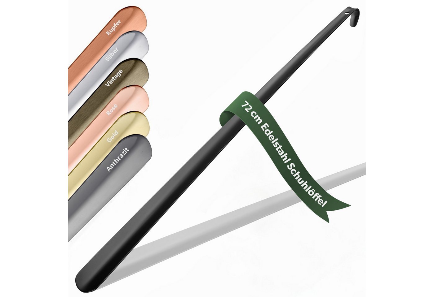 JK Trade Schuhlöffel 72cm Edelstahl Schwarz pulverbeschichtet (1-tlg., extra lang & stabil), Metall Schuhanzieher lang zum Stehen, Aufhängbar, 2mm Extra Stabil von JK Trade