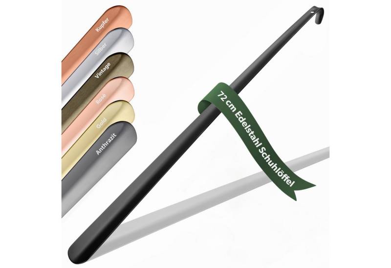 JK Trade Schuhlöffel 72cm Edelstahl Schwarz pulverbeschichtet (1-tlg., extra lang & stabil), Metall Schuhanzieher lang zum Stehen, Aufhängbar, 2mm Extra Stabil von JK Trade