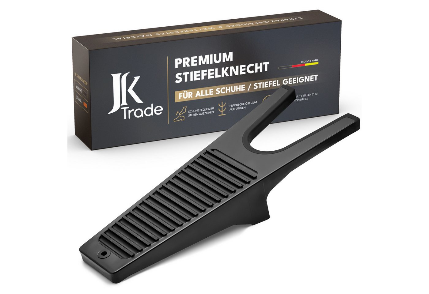 JK Trade Stiefelknecht für jedes Schuhwerk, stabiler Schuhabstreifer (1-tlg., mit Fersenschutz & Gummierung), Schuh- & Stiefelauszieher wetterfest, mit Schmutzrillen von JK Trade