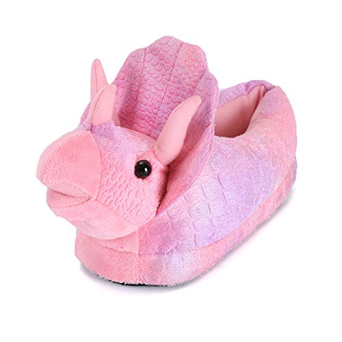 JK Triceratops Hausschuhe Koalabär-Hausschuhe Neuheit Dinosaurier Monster Plüsch Hausschuhe für Innen Schlafzimmer Wohnzimmer Kinder Erwachsene, - Rosa Triceratops - Größe: Large von JK