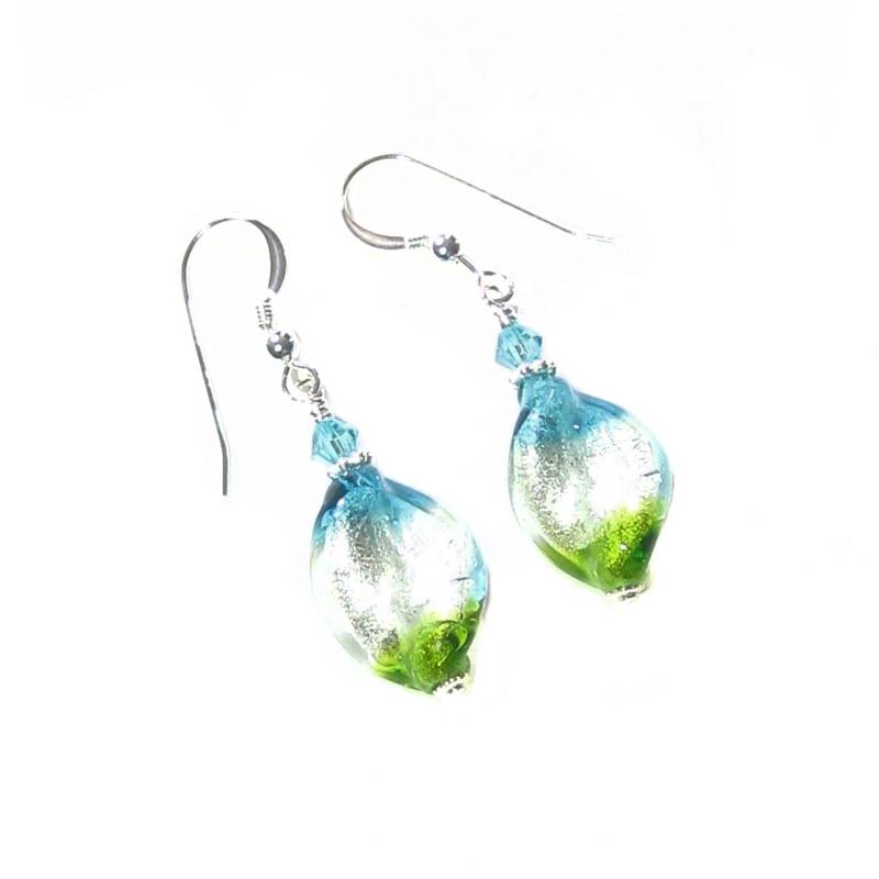 Muranoglasohrringe Aqua Green Silver Twist, Muranoglasschmuck Muranoglasohrringe Aqua Green Silver Twist, Muranoglasschmuck von JKCMurano