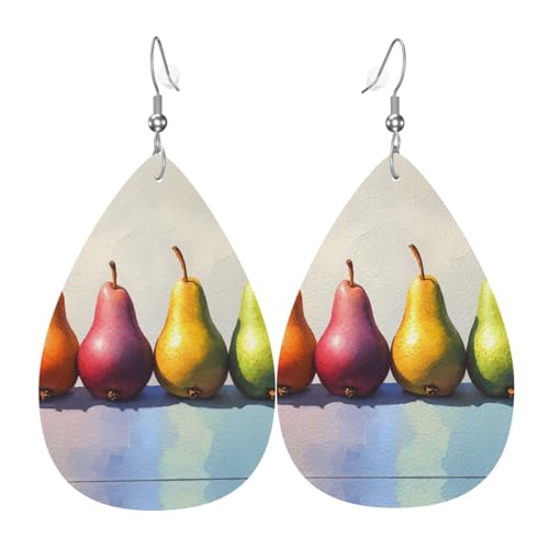JKDGOJ Bunte Ohrringe mit Enten-Birnenmuster, Wassertropfen-Anhänger und Leder-Ohrringe, geeignet als Urlaubsgeschenk für Damen von JKDGOJ