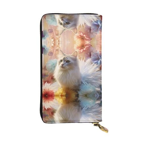 JKDGOJ Damen-Geldbörse mit sitzendem Katzendruck, Leder, lange Handtasche, großes Fassungsvermögen, Kreditkarten-Reißverschlusstasche von JKDGOJ