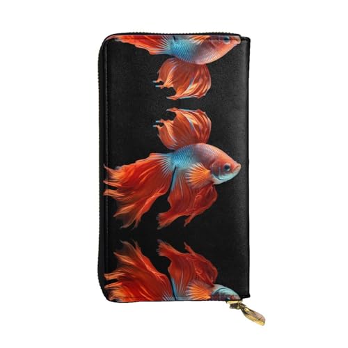 JKDGOJ Fish with a sad heart Prints Damen-Geldbörse aus Leder, lange Handtasche, großes Fassungsvermögen, Kreditkartenfach mit Reißverschluss von JKDGOJ