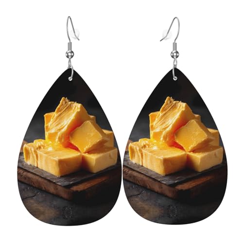 JKDGOJ Goldene Butterkäse-Muster Wassertropfen-Anhänger Ohrringe und Leder-Ohrringe, geeignet als Feiertags-Geburtstagsgeschenk für Frauen von JKDGOJ