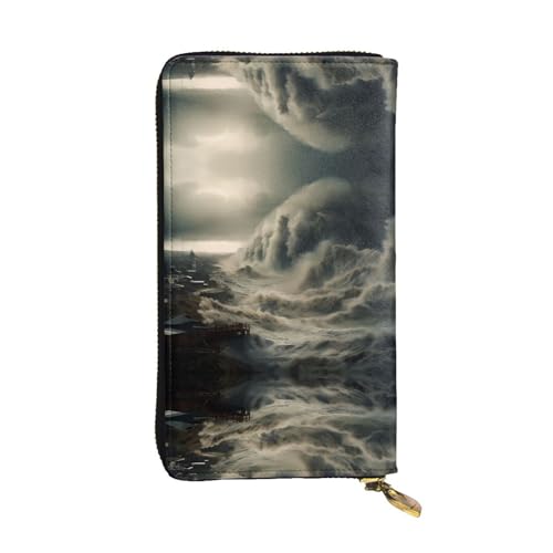 JKDGOJ Hohe Wellen Prints Damen Leder Lange Handheld Geldbörse Große Kapazität Kreditkarte Reißverschluss Tasche von JKDGOJ