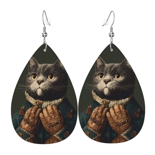 JKDGOJ Katze mit Handschuhen, Muster Wassertropfen-Anhänger Ohrringe und Leder-Ohrringe, geeignet als Feiertagsgeschenk für Frauen von JKDGOJ