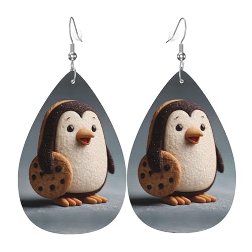 JKDGOJ Kekspinguin-Muster Wassertropfen-Anhänger Ohrringe und Leder-Ohrringe, geeignet als Feiertags-Geburtstagsgeschenk für Frauen von JKDGOJ