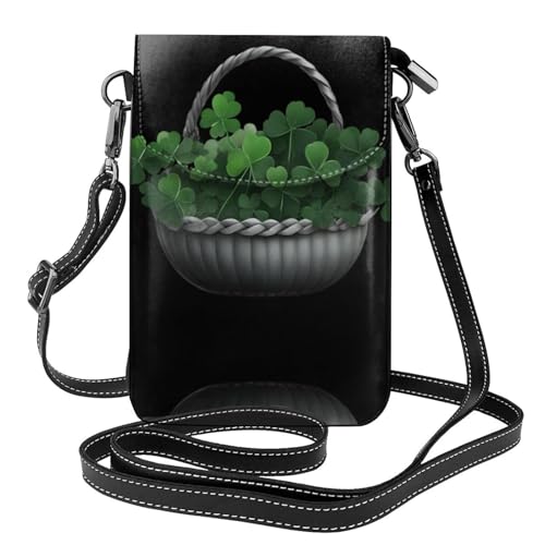 JKDGOJ Kleeblatt in einem Bambuskorb, bedruckt, Umhängetasche, Handytasche, kleine Damengeldbörse, ein praktisches Geschenk zum Ausgehen, Trainieren und Einkaufen von JKDGOJ