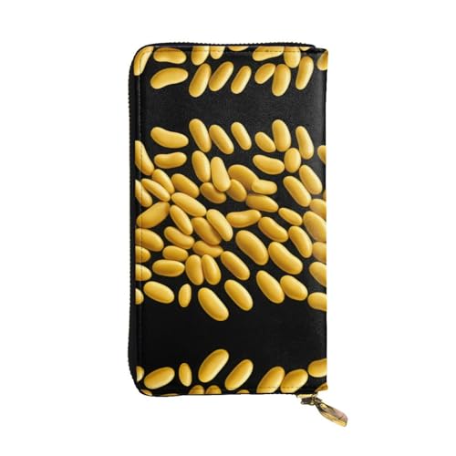 JKDGOJ Kleine, goldene Bohnen-Drucke, lange Damen-Geldbörse, Leder, große Kapazität, Kreditkarten-Reißverschlusstasche von JKDGOJ