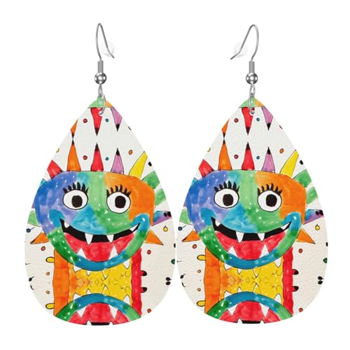 JKDGOJ Kleine Dinosaurier-Muster Wassertropfen-Anhänger Ohrringe und Leder-Ohrringe, geeignet als Feiertags-Geburtstagsgeschenk für Frauen von JKDGOJ