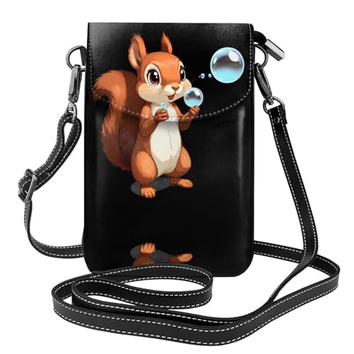 JKDGOJ Kleine Eichhörnchen spielt mit Blasen, druckt Crossbody-Tasche, Handytasche, kleine Damengeldbörse, ein praktisches Geschenk zum Ausgehen, Trainieren und Einkaufen von JKDGOJ