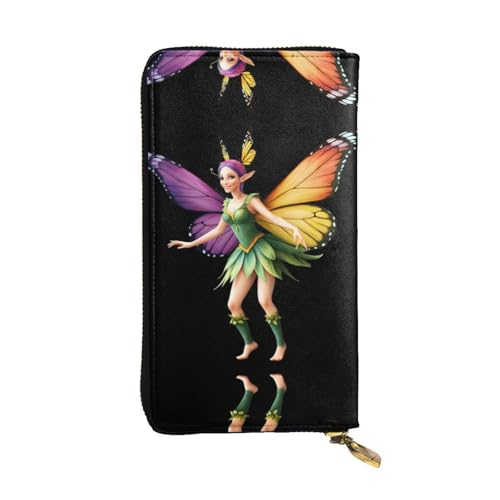 JKDGOJ Lange Geldbörse aus Leder mit Schmetterlings-Elfenmotiven, großes Fassungsvermögen, Kreditkarten-Reißverschlusstasche von JKDGOJ