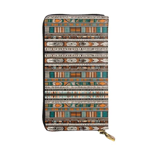 JKDGOJ Langes Portemonnaie aus Leder mit afrikanischem Tribal-Motiv, ethnische Drucke, große Kapazität, Kreditkarten-Reißverschlusstasche von JKDGOJ