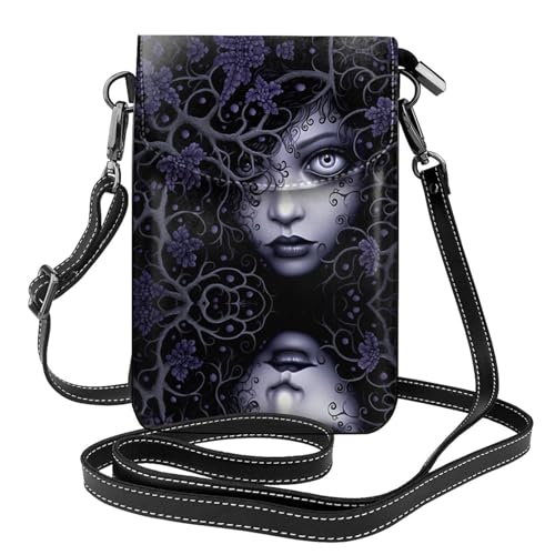 JKDGOJ Lila Schwarz Gothic Gruselige Drucke Crossbody Tasche Handytasche Damen Kleine Geldbörse Ein praktisches Geschenk geeignet zum Ausgehen, Trainieren und Einkaufen von JKDGOJ