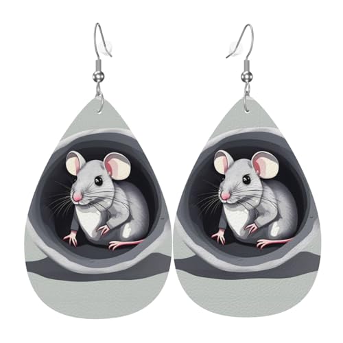JKDGOJ Maus im Lochmuster, Wassertropfen-Anhänger und Leder-Ohrringe, geeignet als Feiertagsgeschenk für Frauen von JKDGOJ