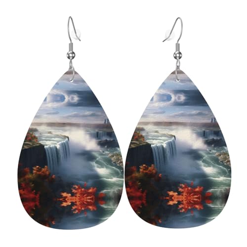 JKDGOJ Niagarafälle-Muster Wassertropfen-Anhänger Ohrringe und Leder-Ohrringe, geeignet als Feiertags-Geburtstagsgeschenk für Frauen von JKDGOJ