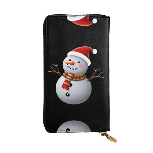 JKDGOJ Niedliche Weihnachts-Schneemann-Drucke, lange Damen-Geldbörse, Leder, große Kapazität, Kreditkarten-Reißverschlusstasche von JKDGOJ