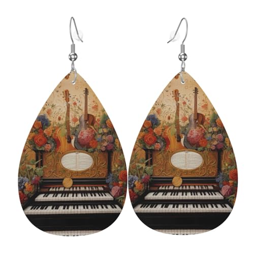 JKDGOJ Ohrringe mit Gitarren- und Klaviermuster, Wassertropfen-Anhänger und Leder-Ohrringe, geeignet als Feiertags-Geburtstagsgeschenk für Frauen von JKDGOJ