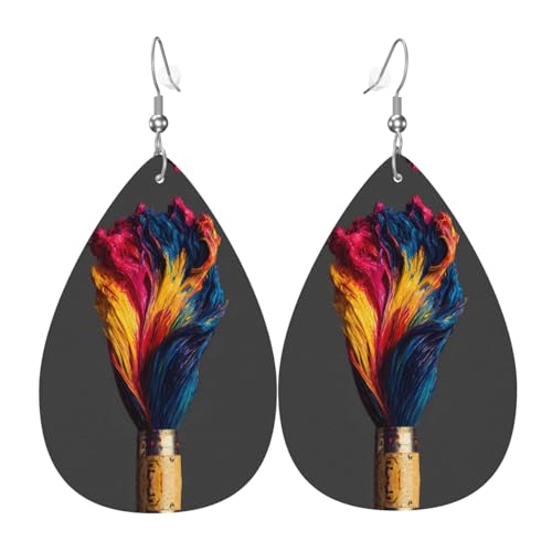 JKDGOJ Ohrringe mit buntem Pinselmuster, Wassertropfen-Anhänger und Leder-Ohrringe, geeignet als Urlaubsgeschenk für Damen von JKDGOJ