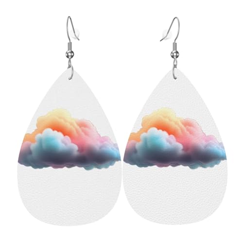 JKDGOJ Ohrringe mit buntem Wolkenmuster, Wassertropfen-Anhänger und Leder-Ohrringe, geeignet als Urlaubsgeschenk für Damen von JKDGOJ