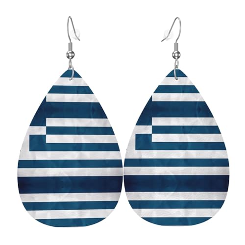 JKDGOJ Ohrringe mit griechischem Flaggenmuster, Wassertropfen-Anhänger und Leder-Ohrringe, geeignet als Feiertagsgeschenk für Frauen von JKDGOJ