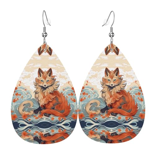 JKDGOJ Ohrringe mit sitzendem Fuchsmuster, Wassertropfen-Anhänger und Leder-Ohrringe, geeignet als Feiertags-Geburtstagsgeschenk für Frauen von JKDGOJ