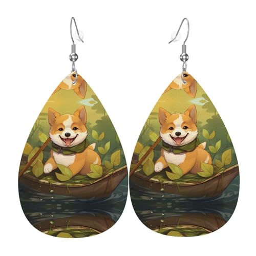 JKDGOJ Ohrringe mit sitzendem Hundemuster, Wassertropfen-Anhänger und Leder-Ohrringe, geeignet als Feiertagsgeschenk für Frauen von JKDGOJ