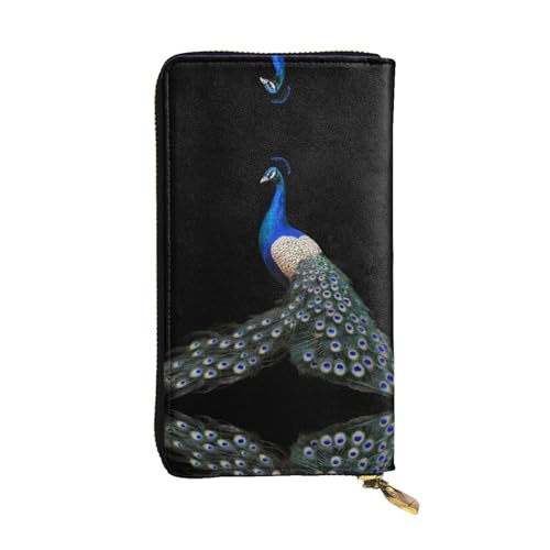 JKDGOJ Peacock Spreads Its Tail Prints Damen-Geldbörse aus Leder mit großem Fassungsvermögen, Kreditkartenfach mit Reißverschluss von JKDGOJ