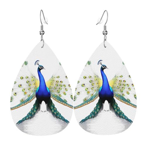 JKDGOJ Pfau öffnet seinen Schwanz Muster Wassertropfen-Anhänger Ohrringe und Leder-Ohrringe, geeignet als Feiertags-Geburtstagsgeschenk für Frauen von JKDGOJ