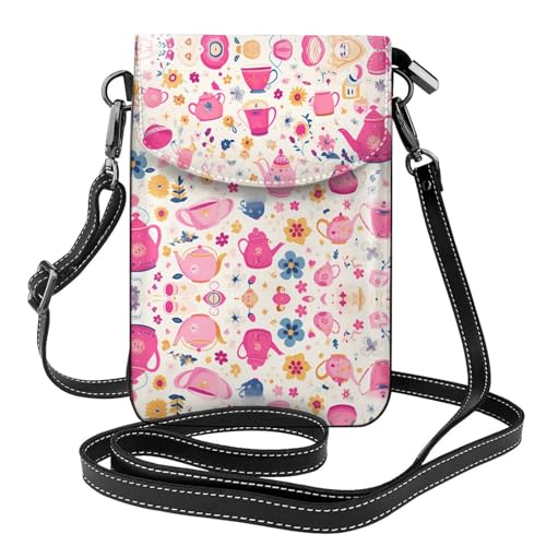 JKDGOJ Pinke Teekanne Prints Crossbody Tasche, Handytasche, kleine Geldbörse für Damen, ein praktisches Geschenk zum Ausgehen, Trainieren und Einkaufen von JKDGOJ