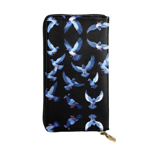 JKDGOJ Pixel Pigeon Swarm Prints Damen-Geldbörse aus Leder mit großem Fassungsvermögen und Reißverschluss von JKDGOJ