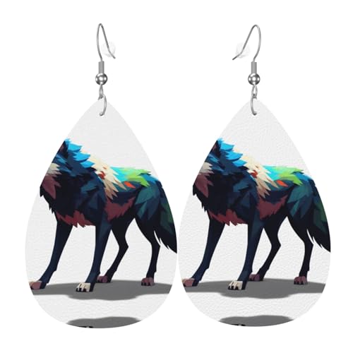 JKDGOJ Pixel Wolf Muster Wassertropfen Anhänger Ohrringe und Leder Ohrringe, geeignet als Urlaub Geburtstag Geschenke für Frauen von JKDGOJ