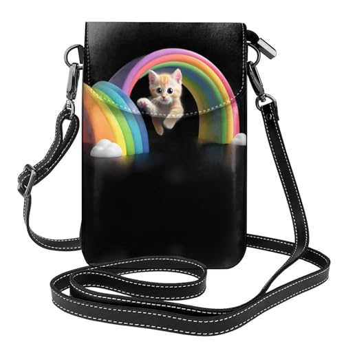 JKDGOJ Rainbow meets a cat Prints Crossbody Bag Handytasche Damen kleine Geldbörse ein praktisches Geschenk geeignet zum Ausgehen, Trainieren und Einkaufen von JKDGOJ
