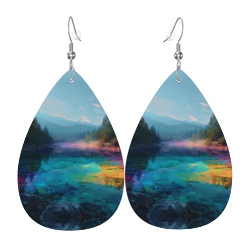 JKDGOJ Regenbogenfarbene Seemuster, Wassertropfen-Anhänger und Leder-Ohrringe, geeignet als Urlaubsgeschenk für Damen von JKDGOJ