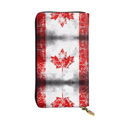 JKDGOJ Retro-Geldbörse mit Kanada-Flagge, Leder, lange Handtasche, großes Fassungsvermögen, Kreditkarten-Reißverschlusstasche von JKDGOJ