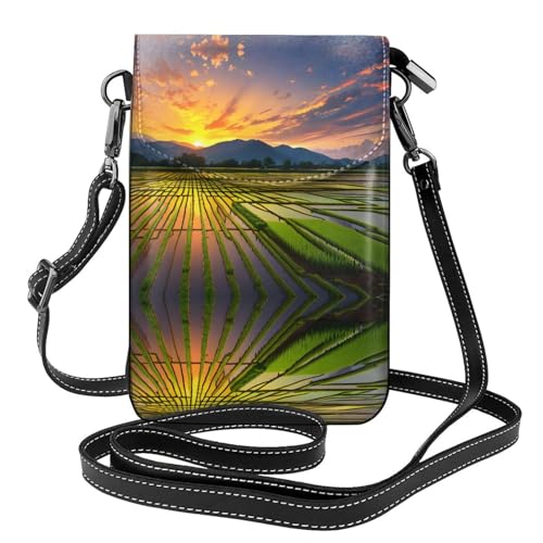 JKDGOJ Rice Paddy Field Sun Prints Crossbody-Tasche, Handytasche, kleine Damenbrieftasche, ein praktisches Geschenk zum Ausgehen, Trainieren und Einkaufen von JKDGOJ