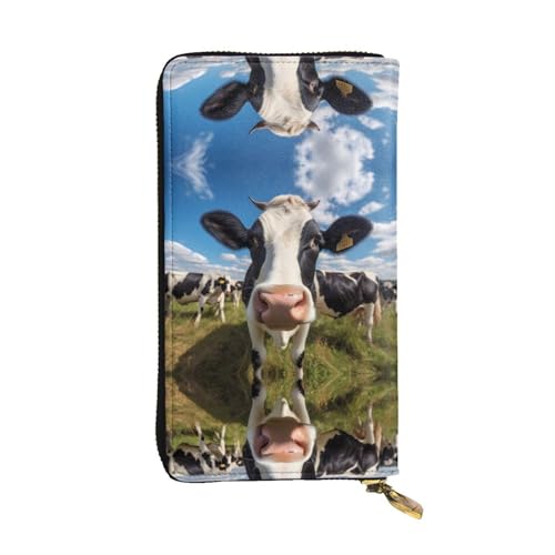 JKDGOJ Robuste Damen-Geldbörse mit Kuh-Aufdruck, Leder, lange Handtasche, großes Fassungsvermögen, Kreditkarten-Reißverschlusstasche von JKDGOJ