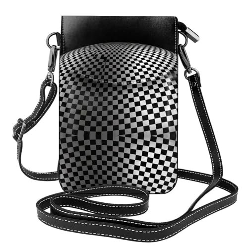 JKDGOJ Schwarze und weiße Schachbrettdrucke, Crossbody-Tasche, Handytasche, kleine Damengeldbörse, ein praktisches Geschenk zum Ausgehen, Trainieren und Einkaufen von JKDGOJ