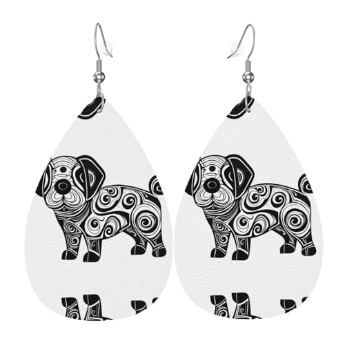 JKDGOJ Seltsame Hundemuster Wassertropfen-Anhänger Ohrringe und Leder-Ohrringe, geeignet als Feiertagsgeschenk für Frauen von JKDGOJ