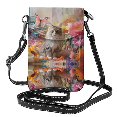 JKDGOJ Sitting Grey Cat Prints Crossbody Bag Handytasche Damen Kleine Geldbörse Ein praktisches Geschenk geeignet zum Ausgehen, Trainieren und Einkaufen von JKDGOJ