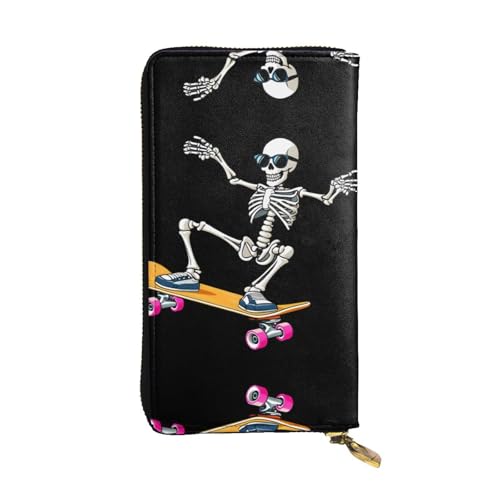 JKDGOJ Skeletons are in full swing Prints Damen Leder lange Handtasche große Kapazität Kreditkarte Reißverschluss Tasche von JKDGOJ