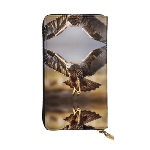 JKDGOJ Soaring Snake Vulture Prints Damen-Geldbörse aus Leder, lange Handtasche, großes Fassungsvermögen, Kreditkartenfach mit Reißverschluss von JKDGOJ
