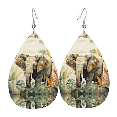 JKDGOJ Starke Elefanten.Muster Wassertropfen Anhänger Ohrringe und Leder Ohrringe, geeignet als Feiertagsgeburtstagsgeschenke für Frauen von JKDGOJ