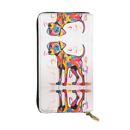 JKDGOJ Stehende Doodle Dog Prints Damen Leder lange Handgeldbörse große Kapazität Kreditkarte Reißverschluss Tasche von JKDGOJ